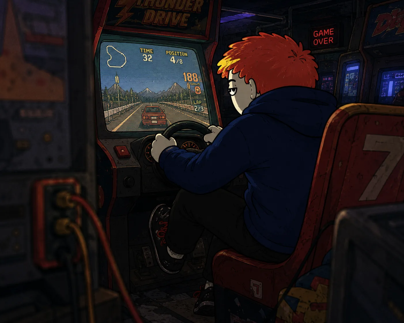 Byoch in a rusted arcade cabinet
